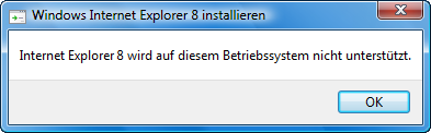 Fehlermeldung Internet Explorer 8 Installation