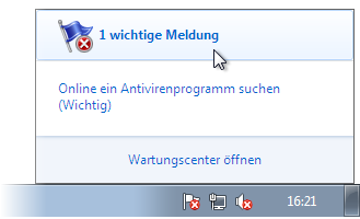 Das Wartungscenter im Infobereich von Windows 7