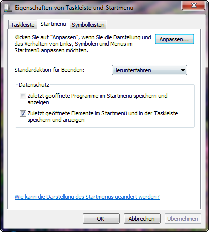Eigenschaften der Taskleiste