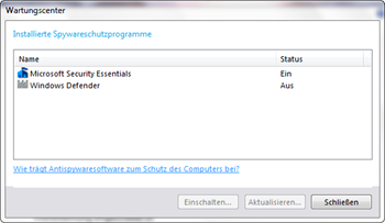 Installierte Spywareschutzprogramme